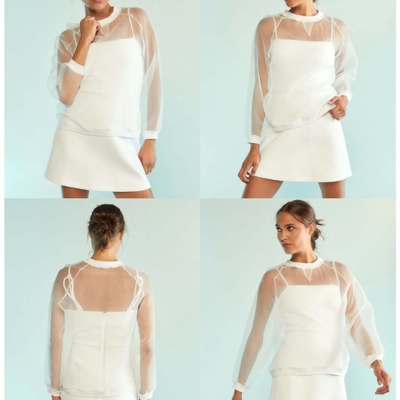 Cynthia Rowley Organza Pullover White Medium - Picture 3 of 11